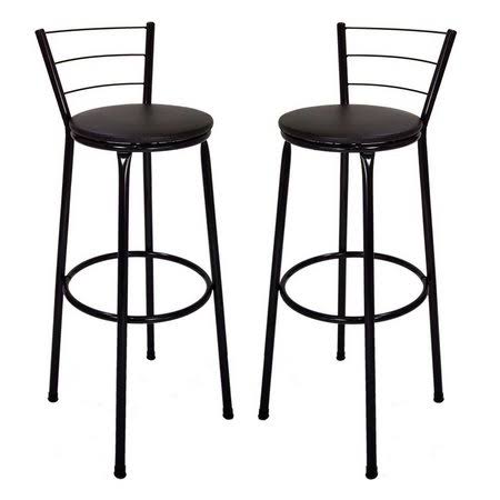 Banqueta Alta Com Encosto Base 3/4 E Assento Em Couro Ecológico.