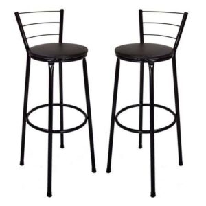 Banqueta Alta Com Encosto Base 3/4 E Assento Em Couro Ecológico.