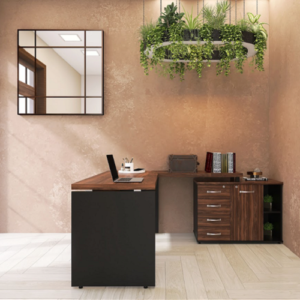 MESA EM L COM GAVETEIRO PEDESTAL PE40